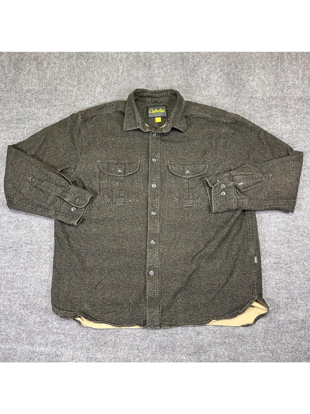 Cabela's Shirt Mens XL Gray Flannel Lined Button Front Long Sleeve Casual